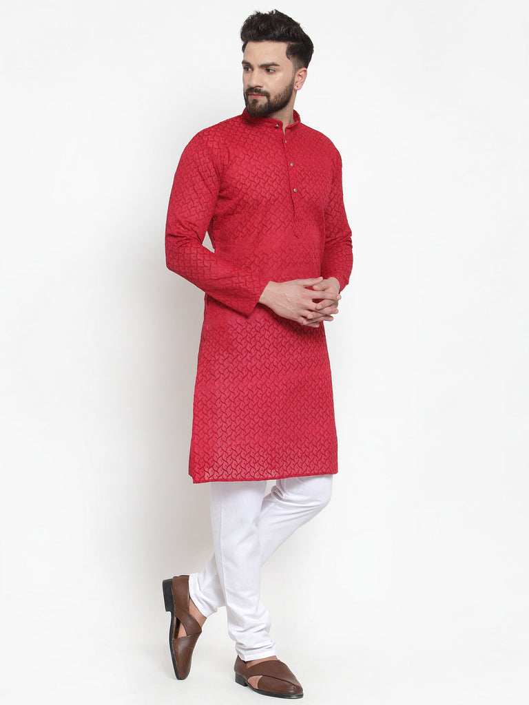 Men's Maroon Chikan Kurta Only ( Ko 561 Maroon )