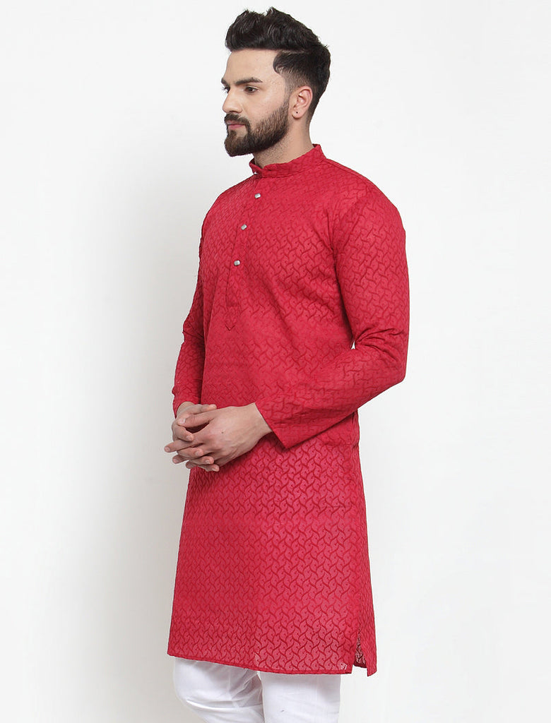 Men's Maroon Chikan Kurta Only ( Ko 561 Maroon )