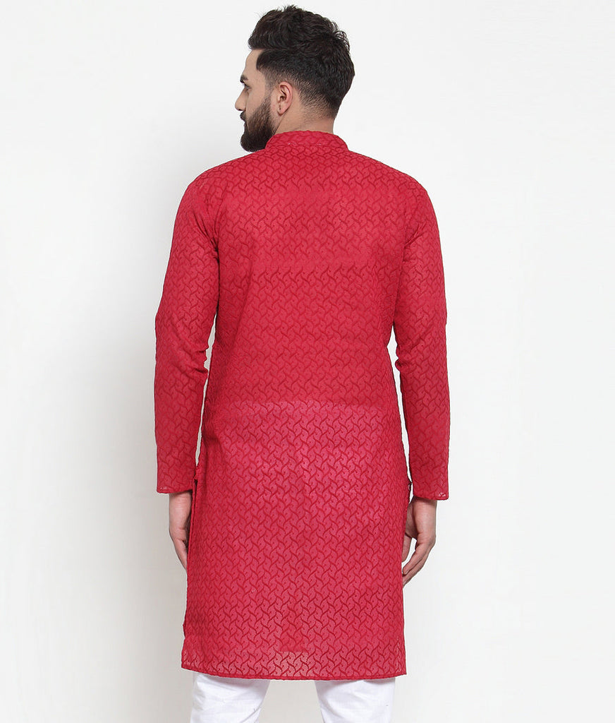 Men's Maroon Chikan Kurta Only ( Ko 561 Maroon )