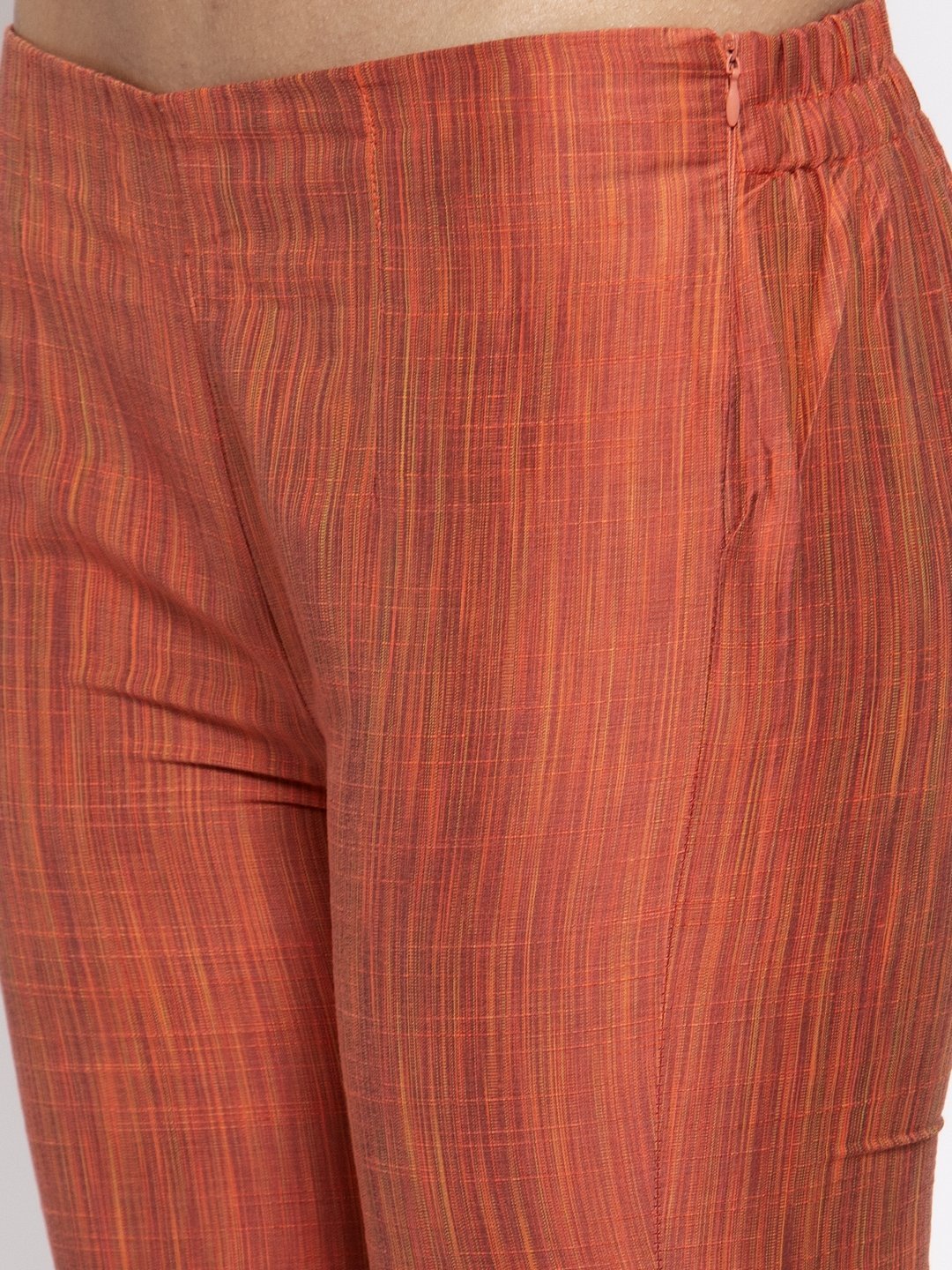 Women's Orange Self Striped Kurta with Trousers - Jompers