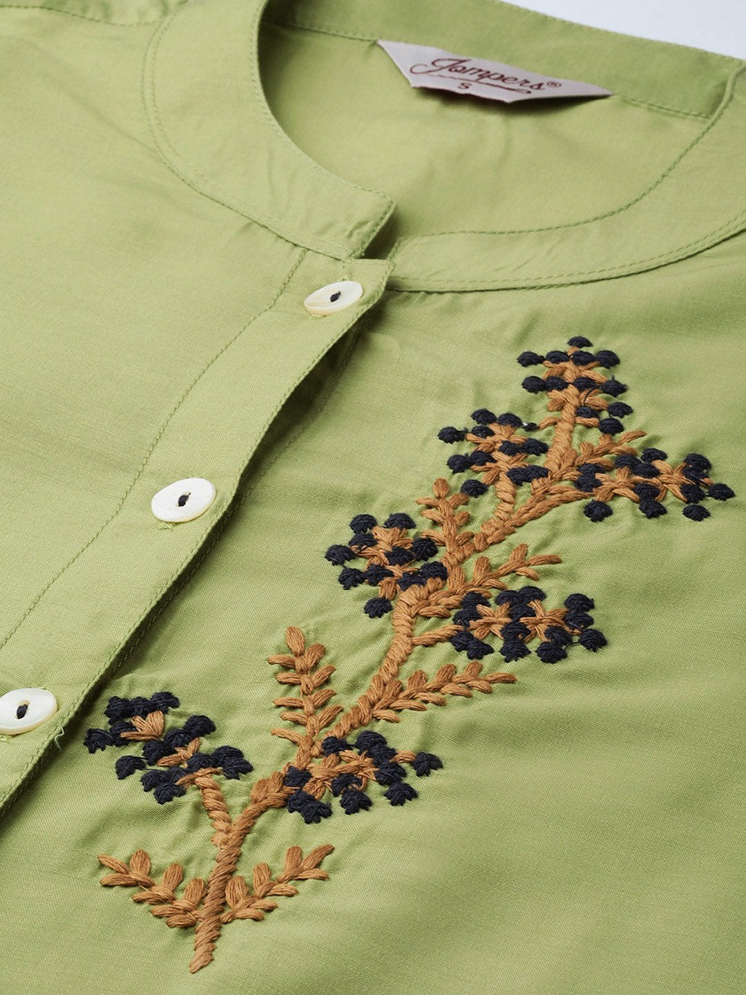 Women's Green Embroidered Detail Kurta with Trousers - Jompers