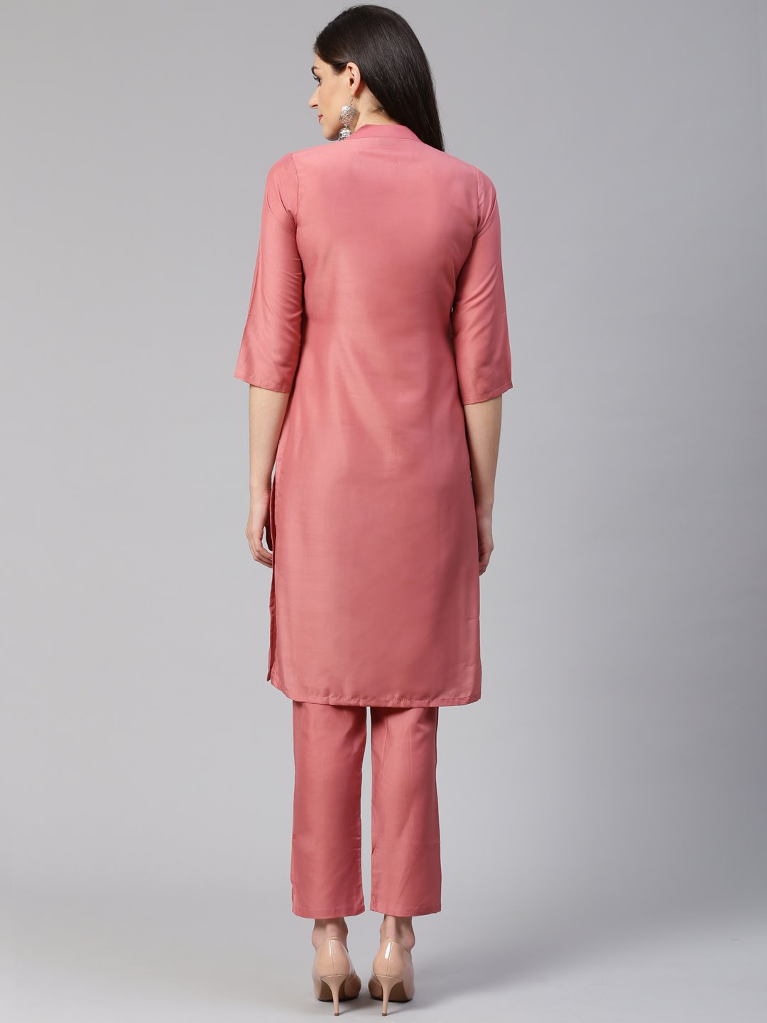 Women's Pink Embroidered Solid Kurta with Trousers - Jompers