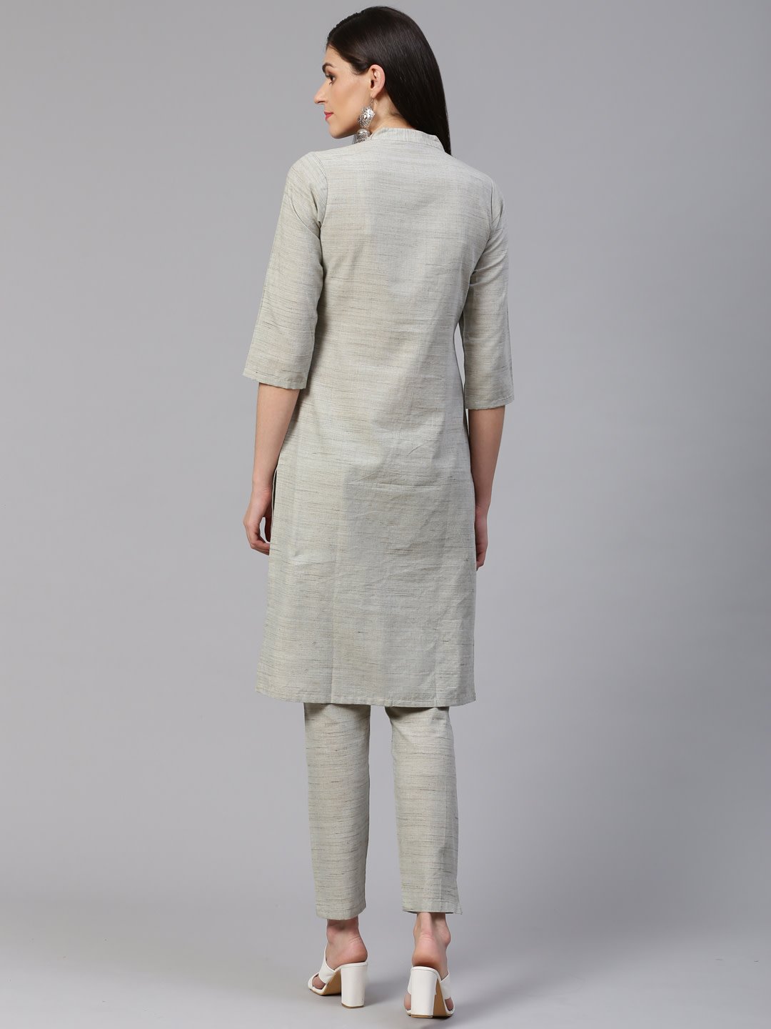 Women's Grey Woven Design Kurta with Trousers - Jompers