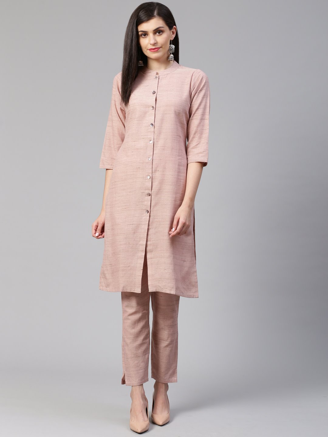 Women's Pink Woven Design Kurta with Trousers - Jompers