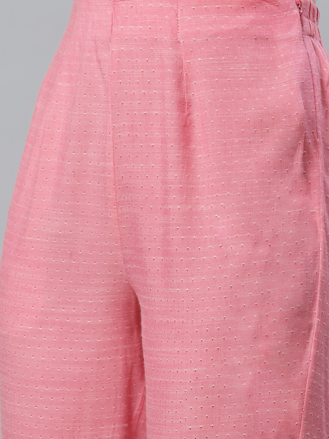 Women's Pink & White Self Design Kurta with Trousers & Dupatta - Jompers