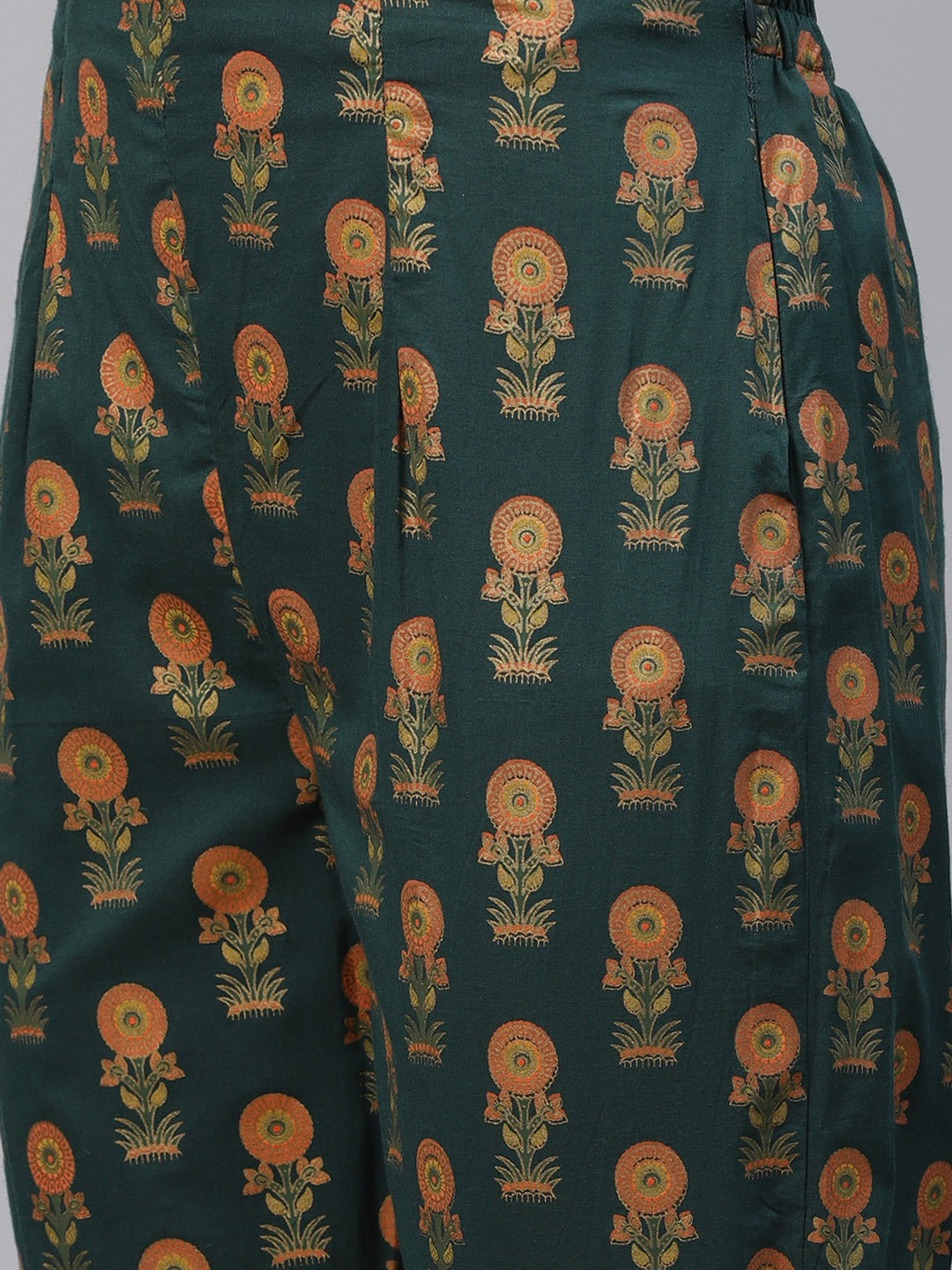 Women's Green Ethnic Motifs Printed Pure Cotton Kurta with Trousers & Dupatta ( JOKS D22G 1400 Green ) - Jompers