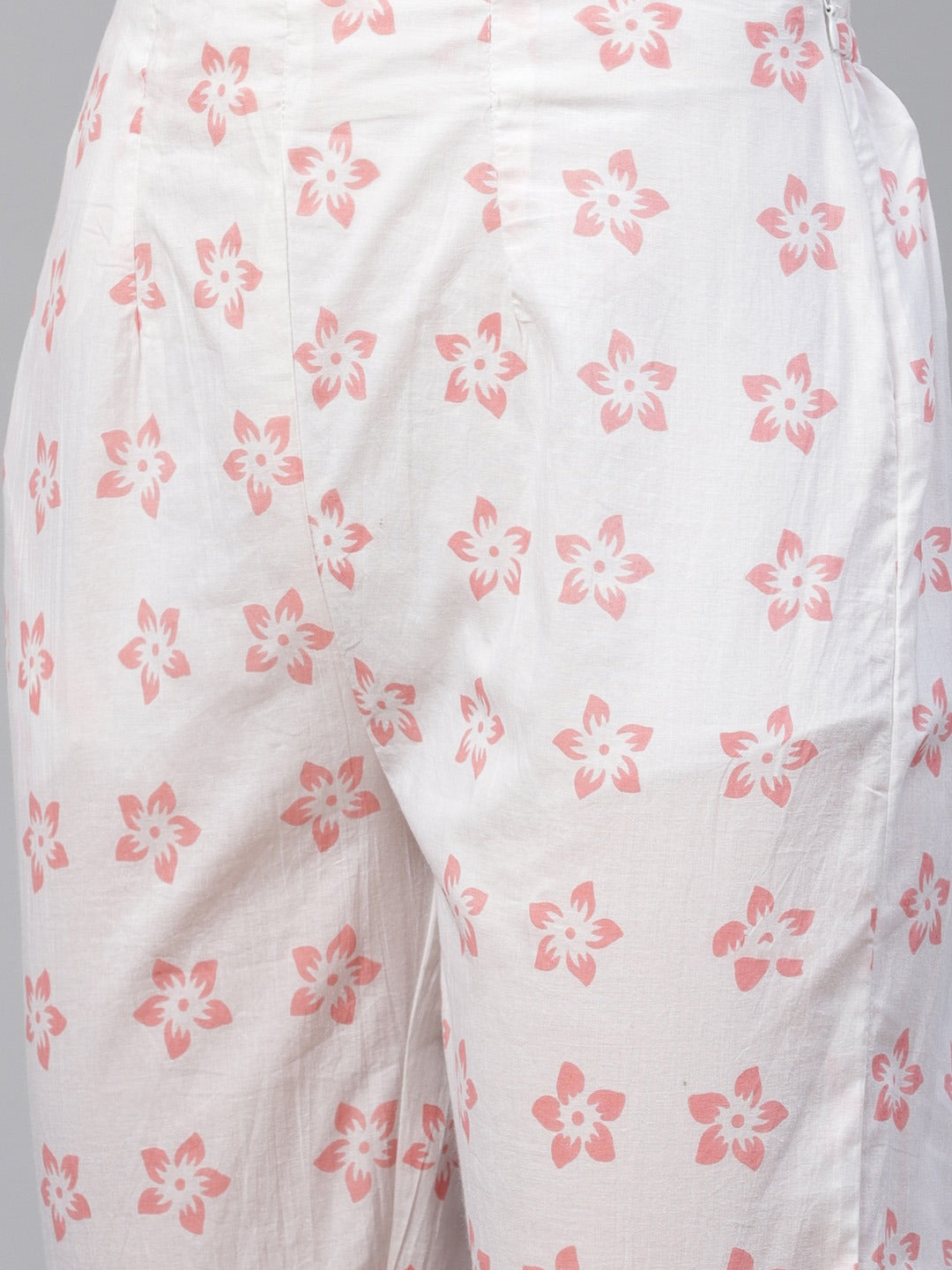 Women's Pink & White Ethnic Motifs Printed Pure Cotton Kurta with Trousers & Dupatta ( JOKS D24P 1402 Pink ) - Jompers