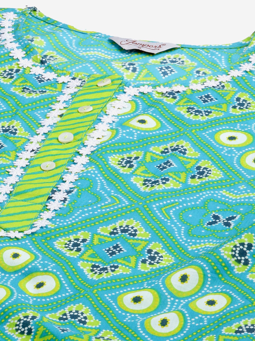 Women's Blue & Green Ethnic Motifs Printed Pure Cotton Kurta With Trousers & Dupatta ( JOKS D27G 1411 Blue ) - Jompers