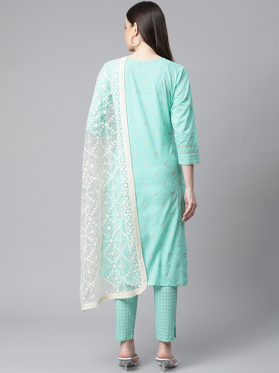 Women's Green Floral Printed Regular Pure Cotton Kurta with Trousers & With Dupatta ( JOKS D28W 1412 Green ) - Jompers