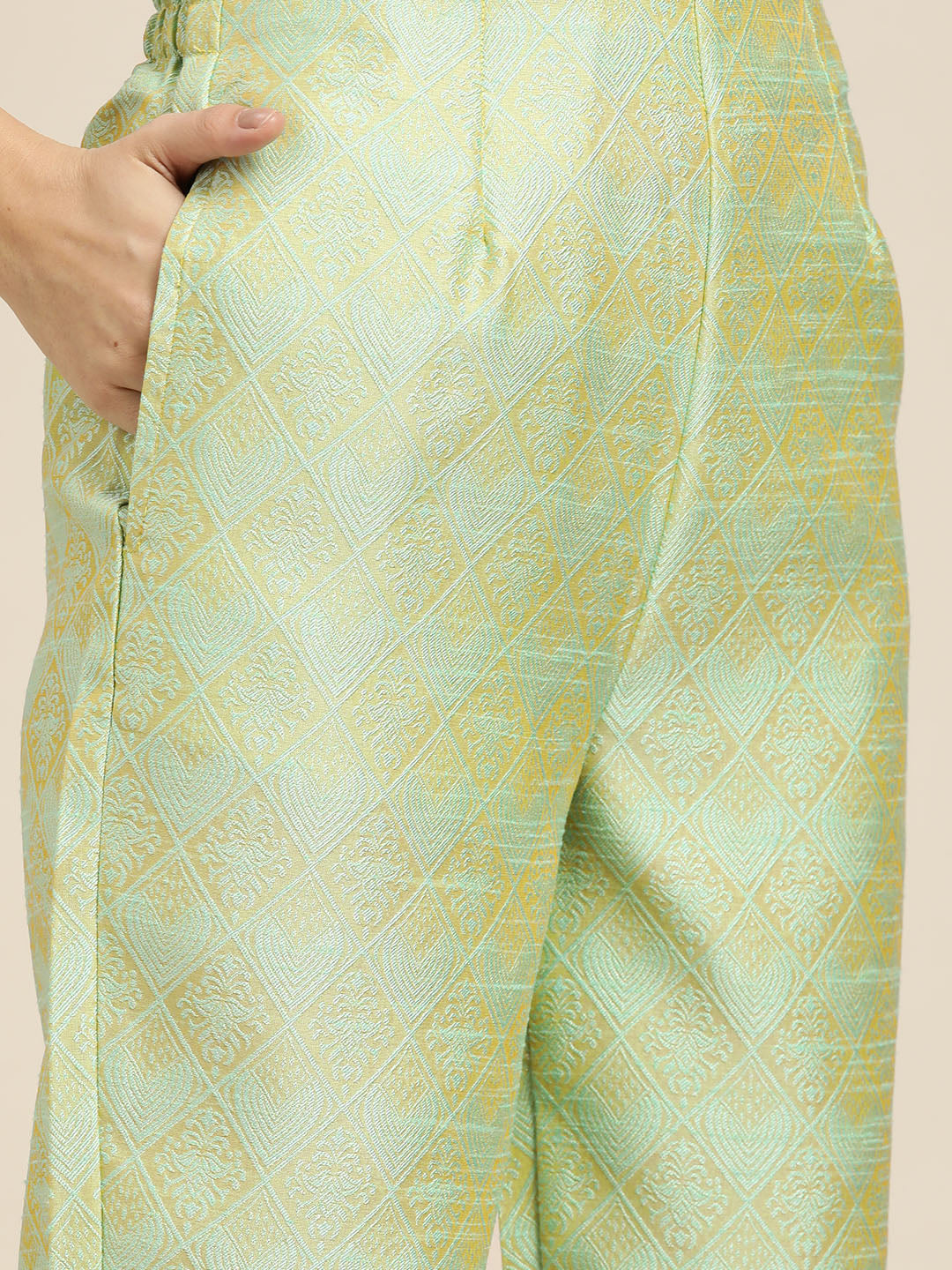 Women's Green Jacquard Woven Design Straight Kurta Trousers & Chikankari Dupatta ( JOKS D28W 1443 Green ) - Jompers
