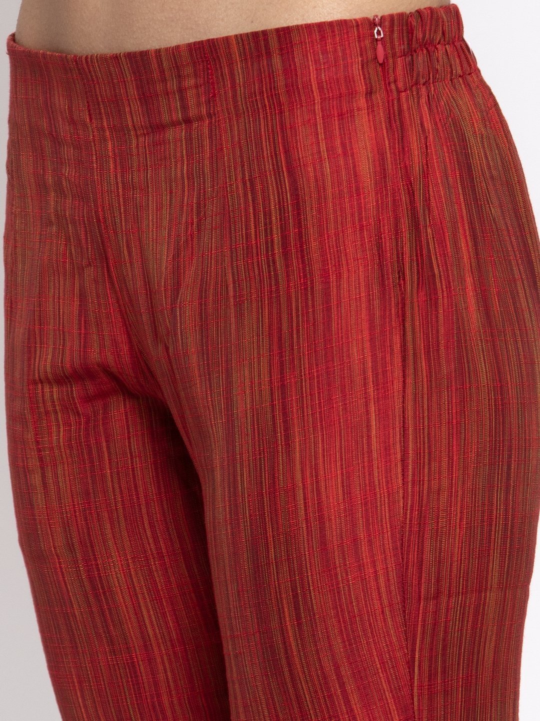 Women's Red Self Striped Kurta with Trousers & Georgette Dupatta - Jompers