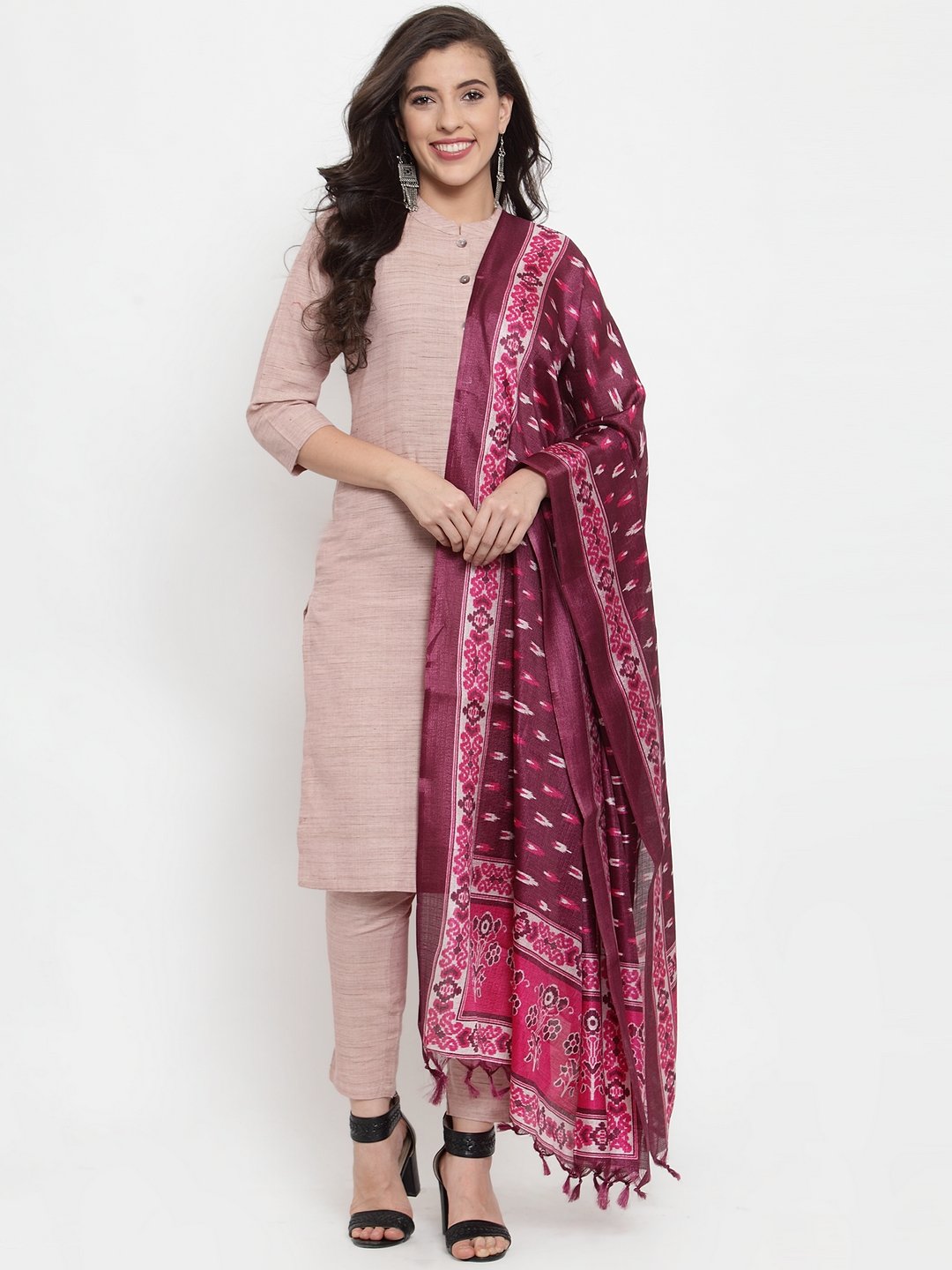 Women's Pink Solid Kurta with Trousers & Dupatta - Jompers