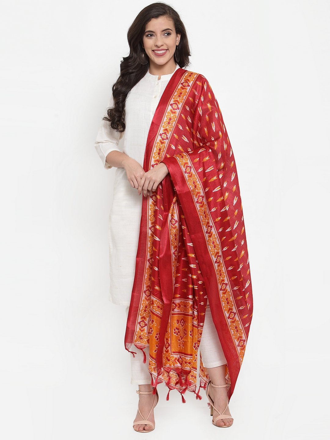 Women's Off White Solid Kurta with Trousers & Dupatta - Jompers