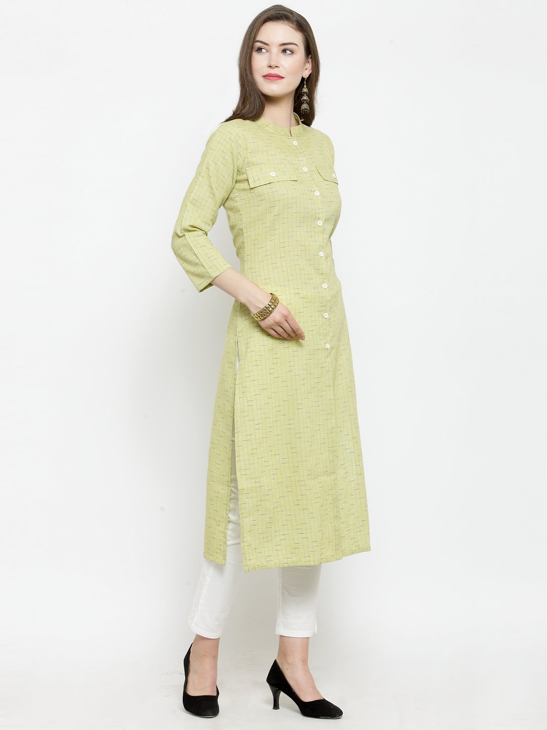 Women's Green woven design Straight Kurta - Jompers