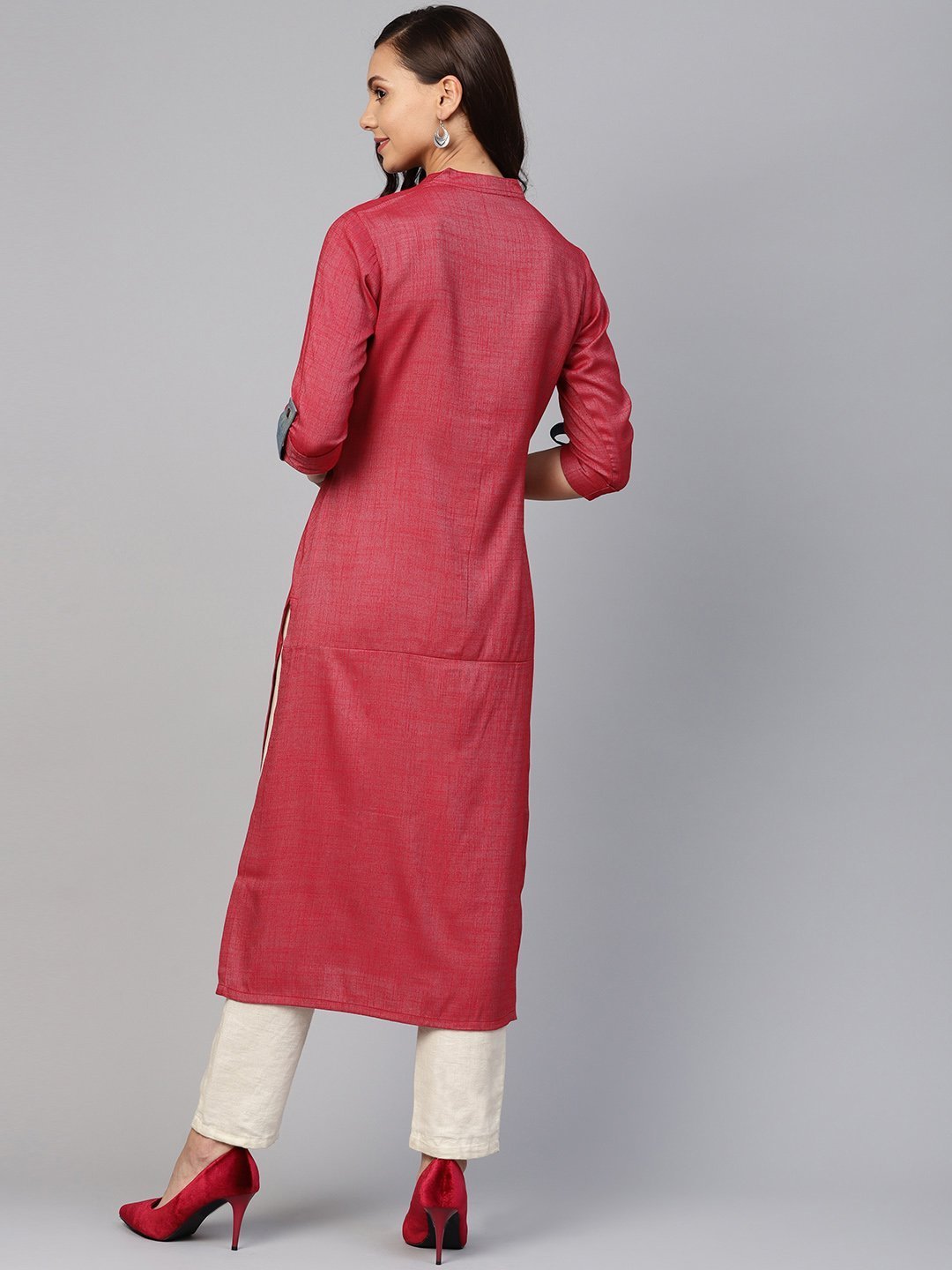 Women's Maroon Woven Design Straight Rayon Kurta - Jompers