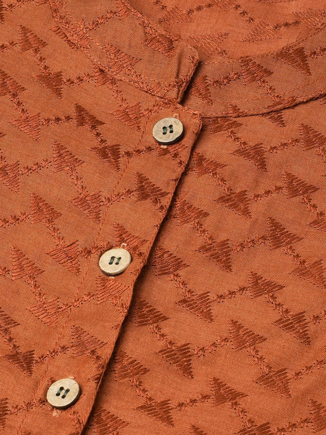 Women's Rust Brown Embroidered Straight Kurta - Jompers