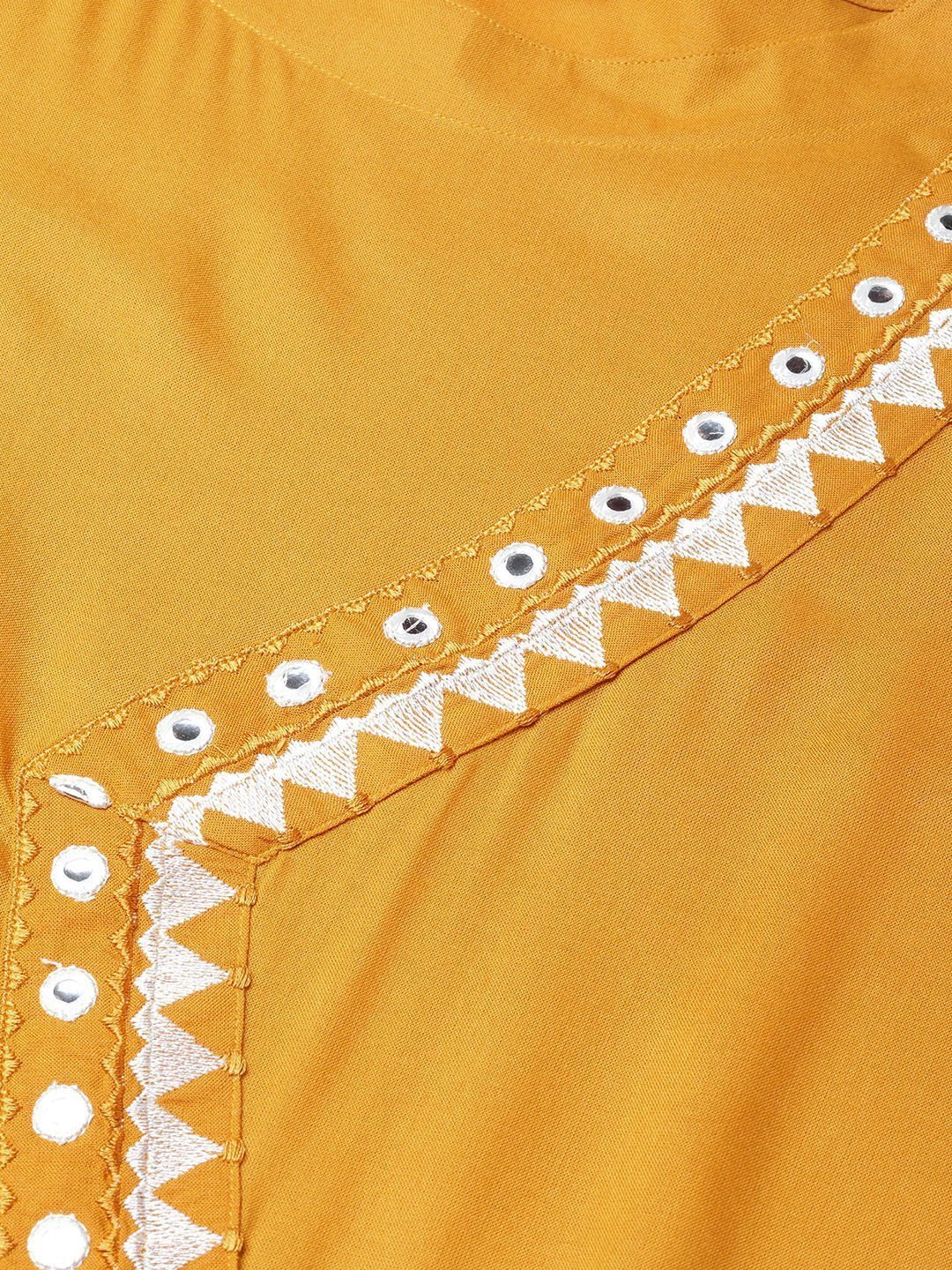 Women's Mustard Embroidered Straight Kurta - Jompers