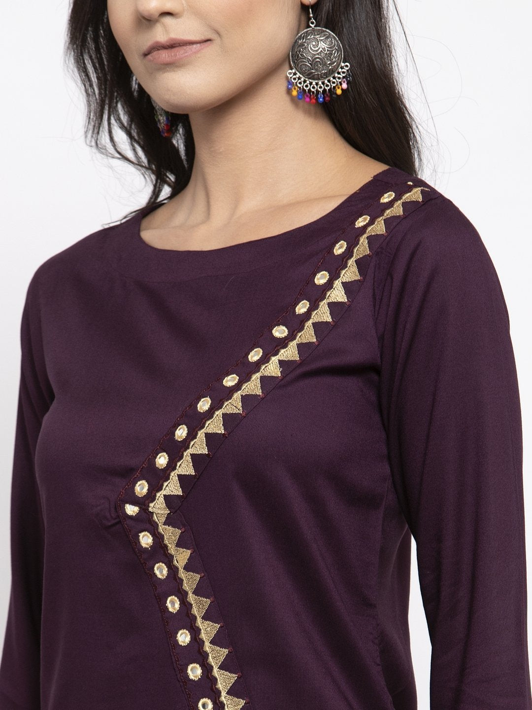 Women's Purple Embroidered Straight Kurta - Jompers