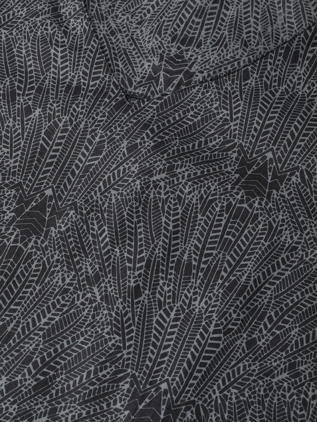Women's Charcoal Grey & Black Printed Straight Kurta - Jompers