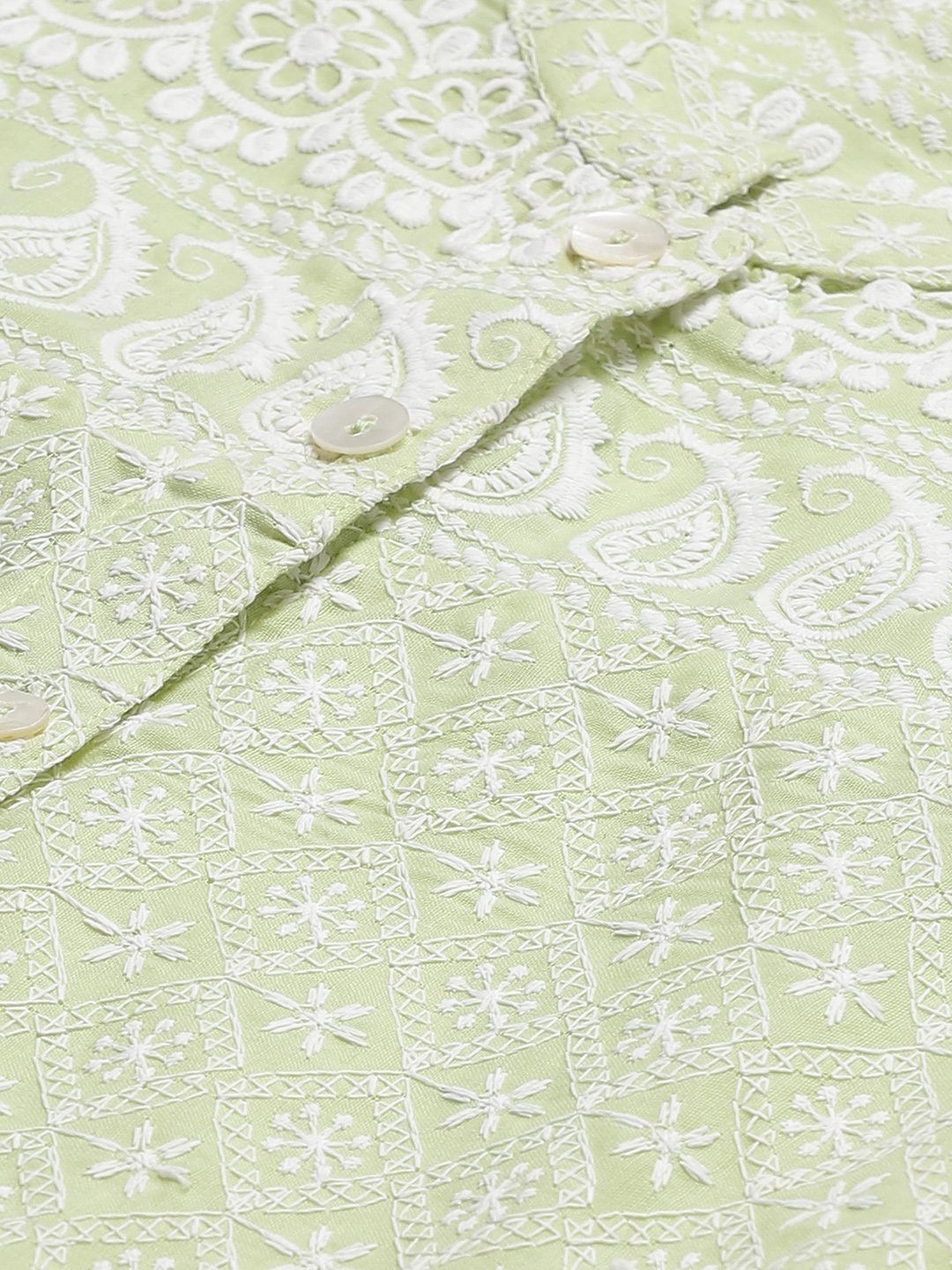 Women's Lime Green & White Chikankari Embroidered Kurta with Palazzos - Jompers