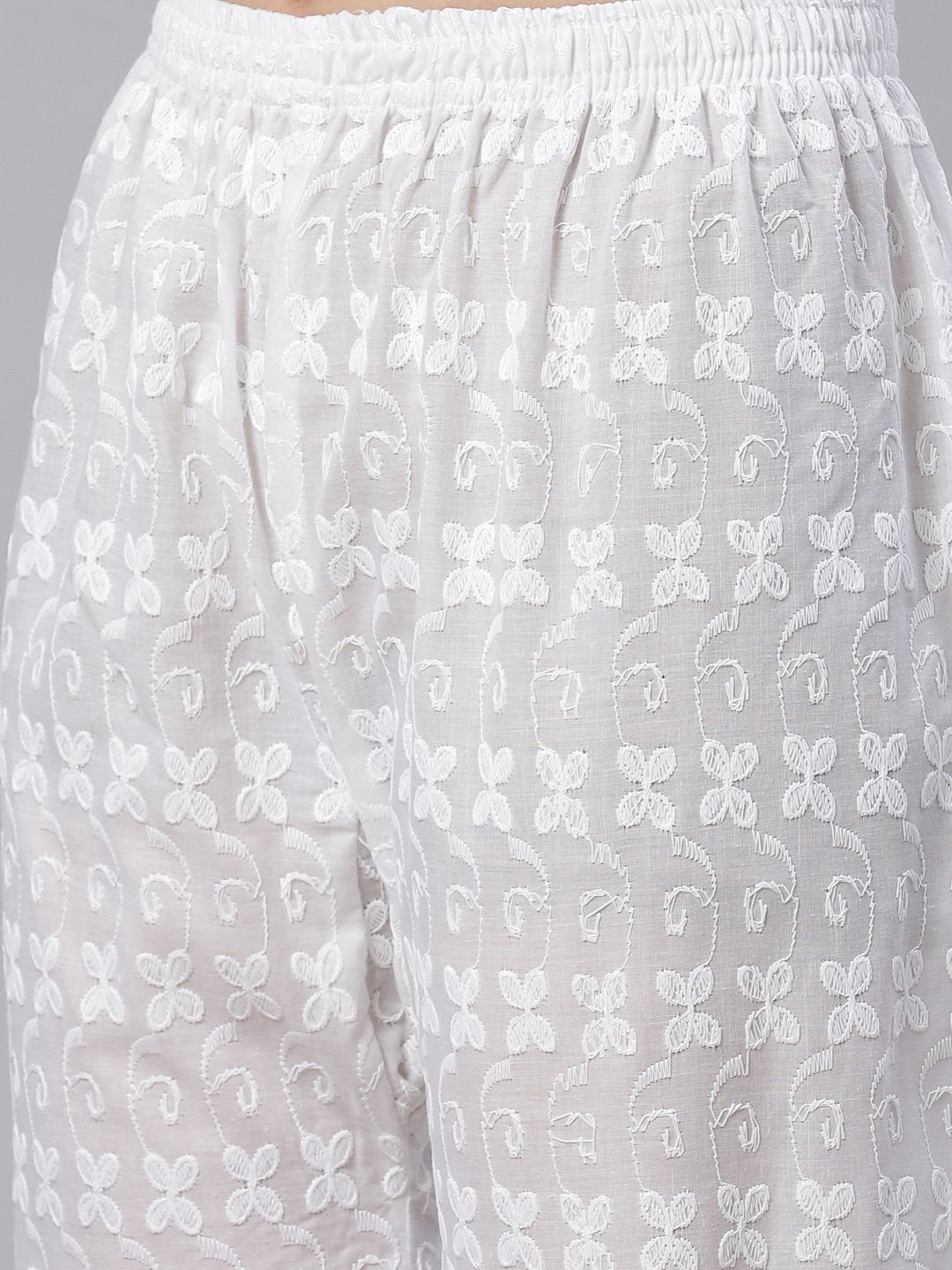 Women's Peach & White Chikankari Embroidered Kurta with Palazzos - Jompers