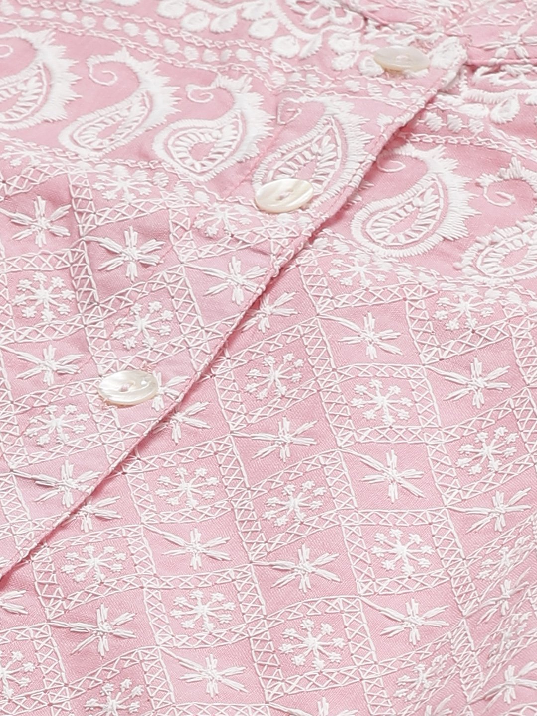 Women's Pink & White Chikankari Embroidered Kurta with Palazzos - Jompers