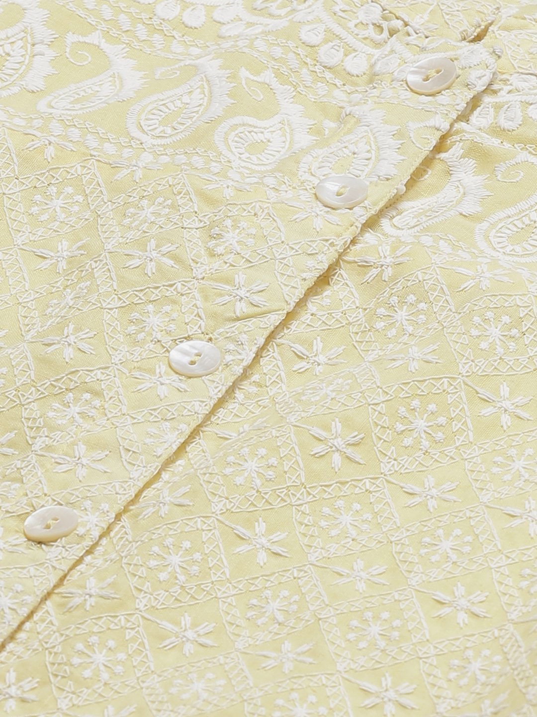 Women's Yellow & White Chikankari Embroidered Kurta with Palazzos - Jompers
