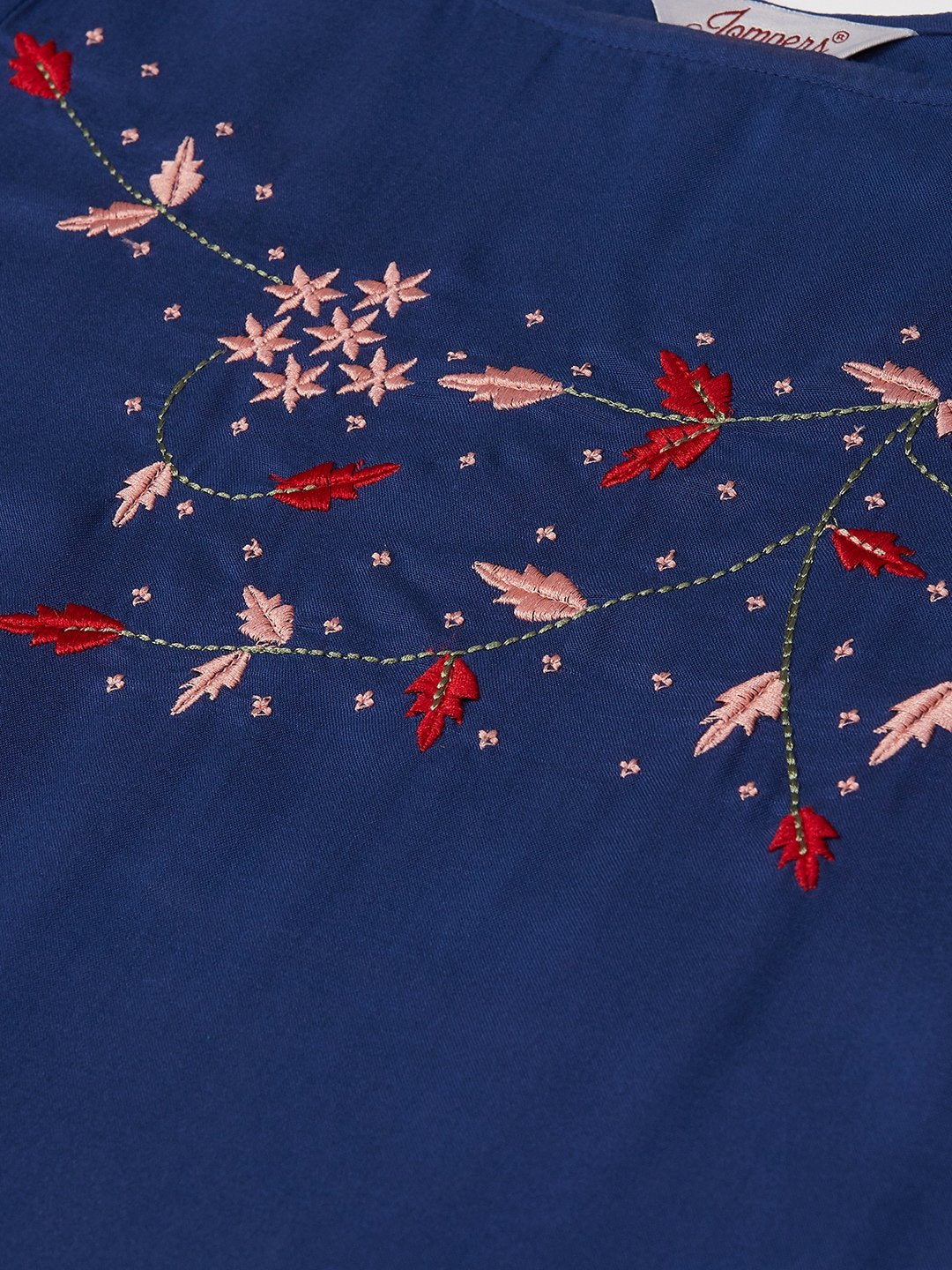 Women's Blue & Pink Yoke Embroidered Straight Kurta - Jompers