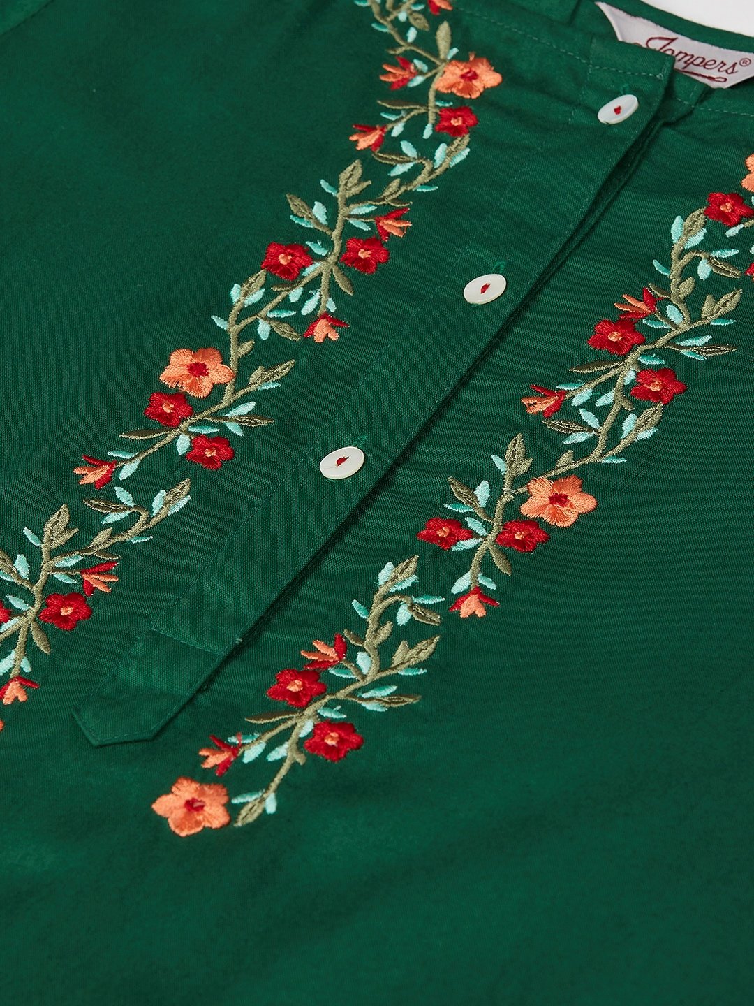 Women's Green & Peach Coloured Yoke Embroidered Straight Kurta - Jompers