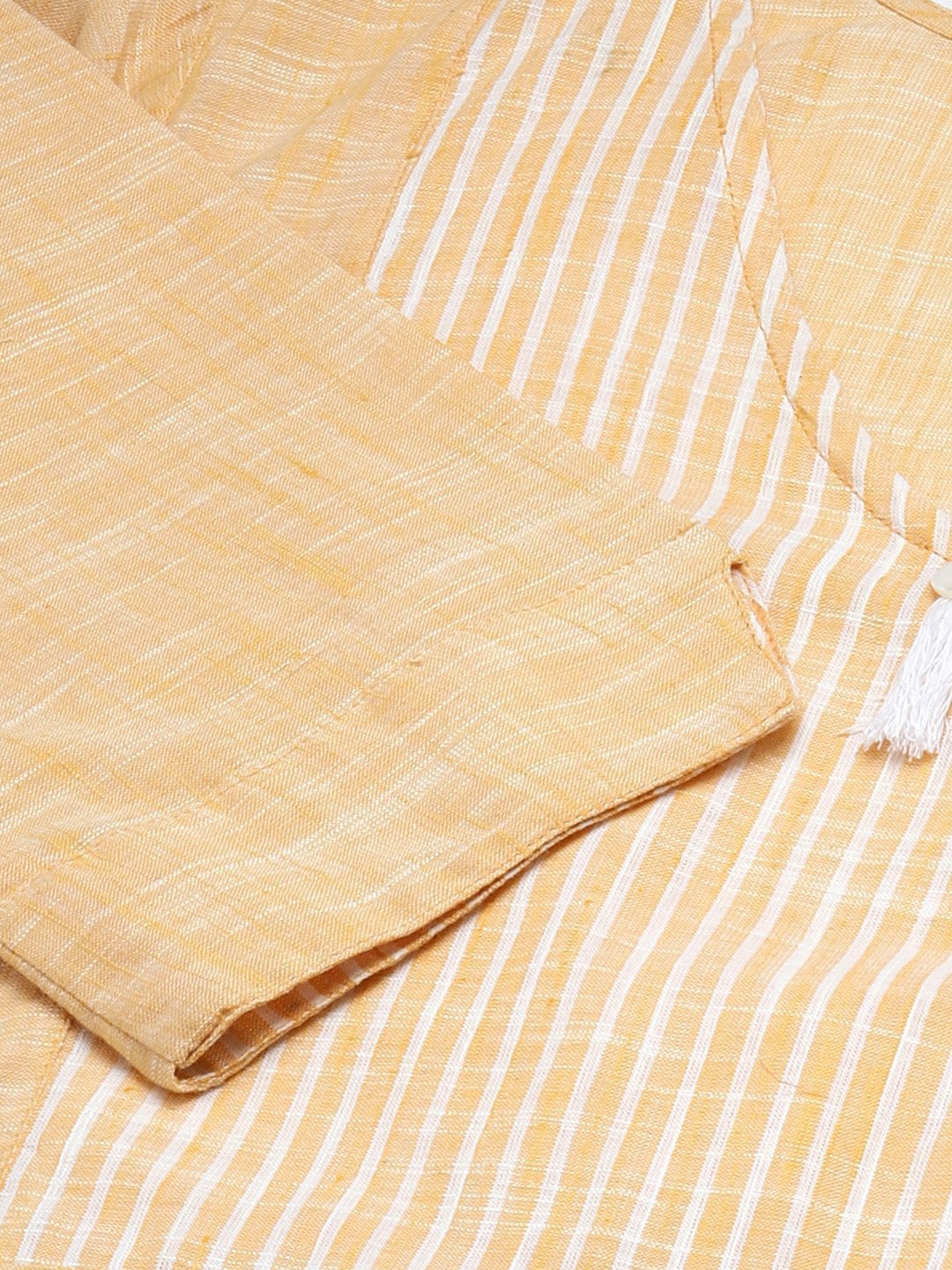 Women's Yellow Pure Cotton Striped Pleated Kurta - Jompers