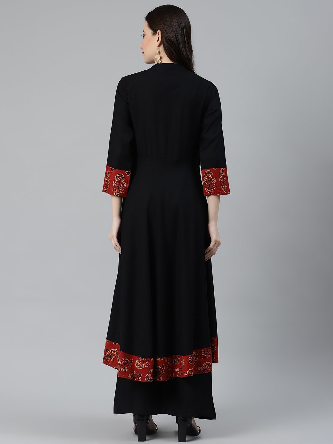 Women's Black & Red Printed Yoke Design Anarkali Kurta - Jompers