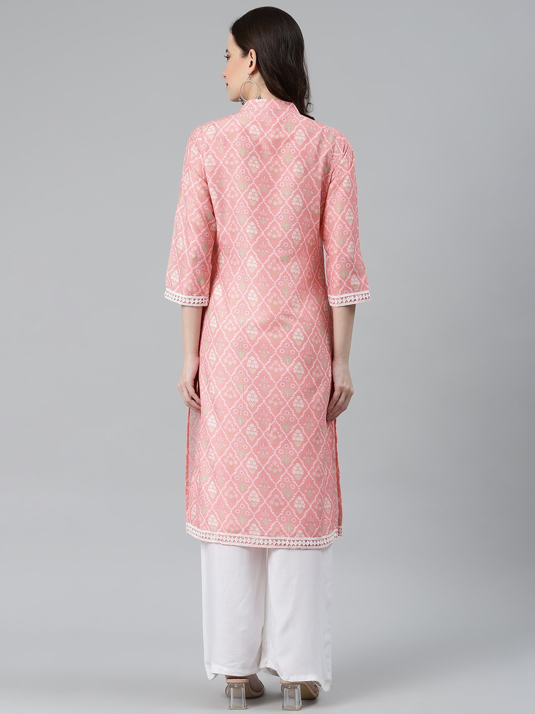 Women's Pink & Off White Floral Printed Kurta - Jompers