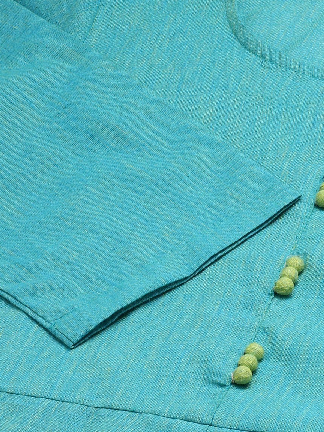 Women's Blue Woven Design Pure Cotton Straight Pleated Kurta - Jompers