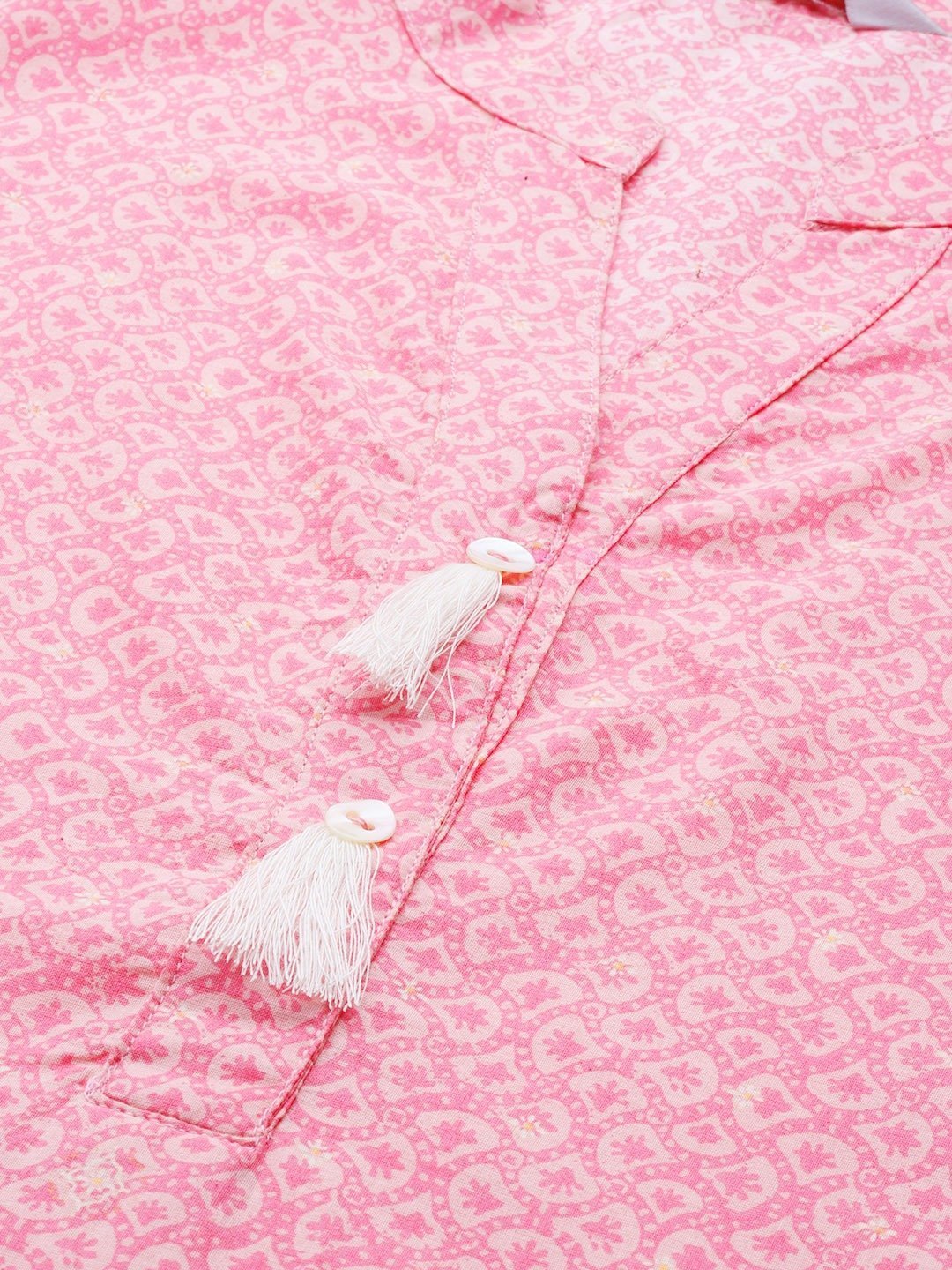 Women's Pink & Off White Pure Cotton Ethnic Motifs Printed Kurta - Jompers