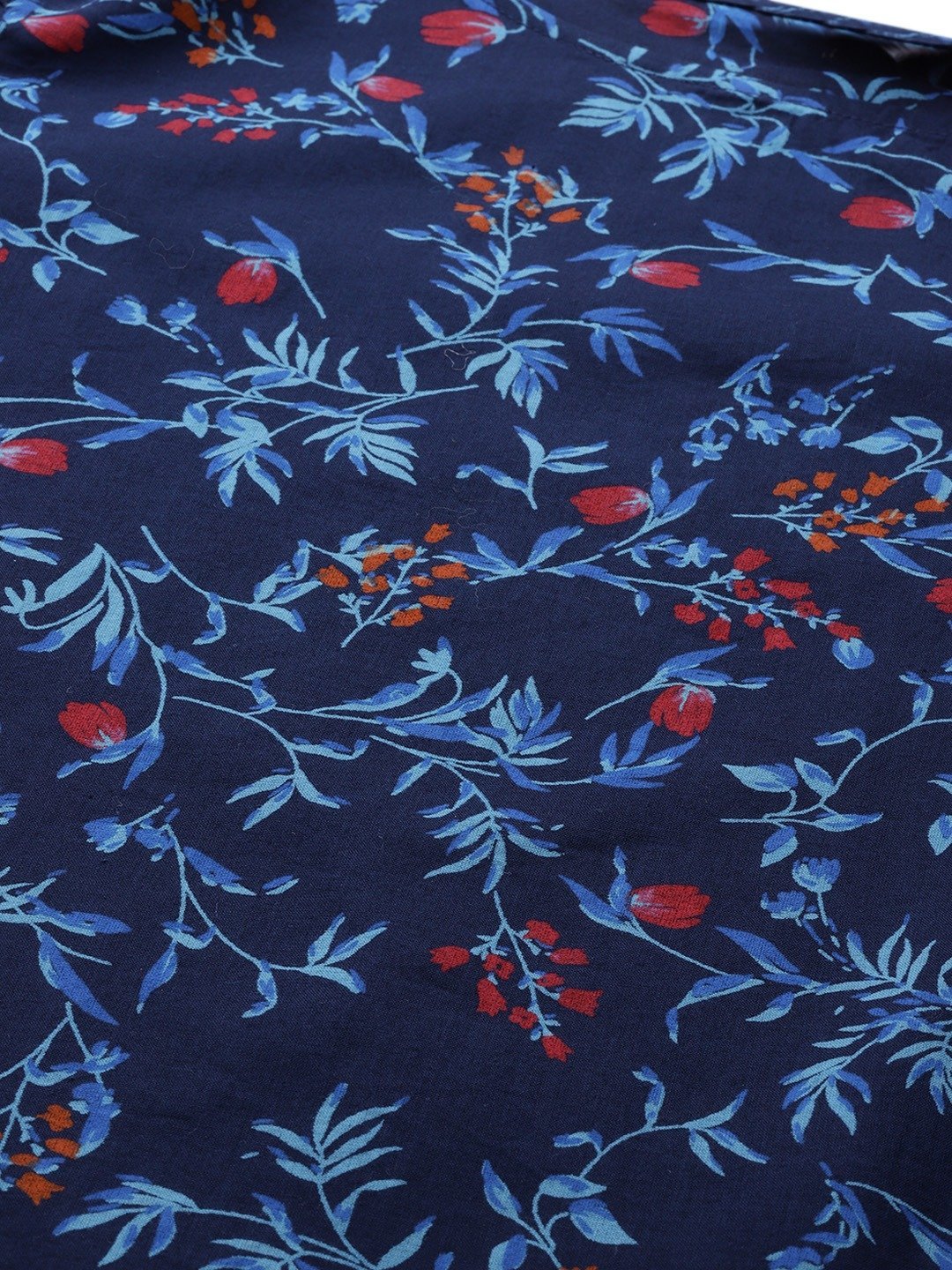 Women's Navy Blue & Red Floral Printed Floral Straight Kurta ( JOK 1392 Blue ) - Jompers