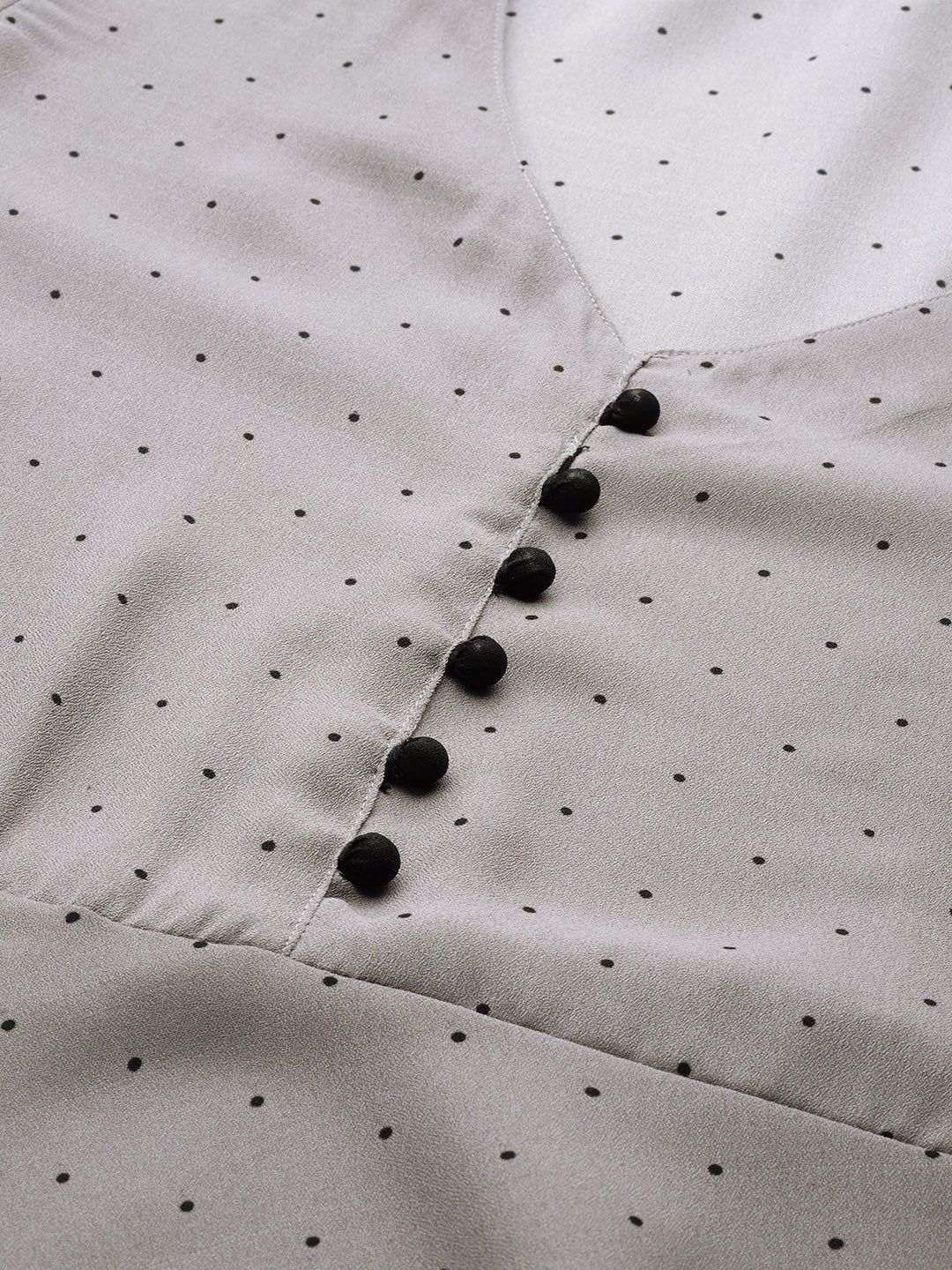 Women's Grey & Black Polka Dots Printed Flaired Kurta - Jompers