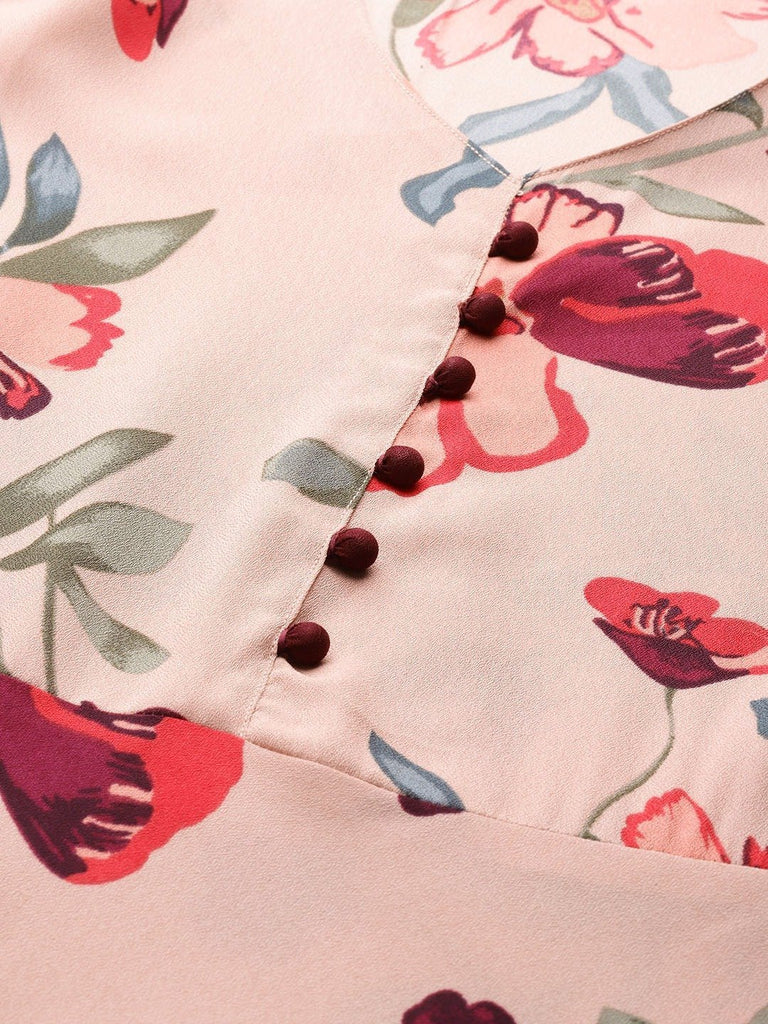 Women's Peach & Maroon Floral Printed Floral Flared Kurta