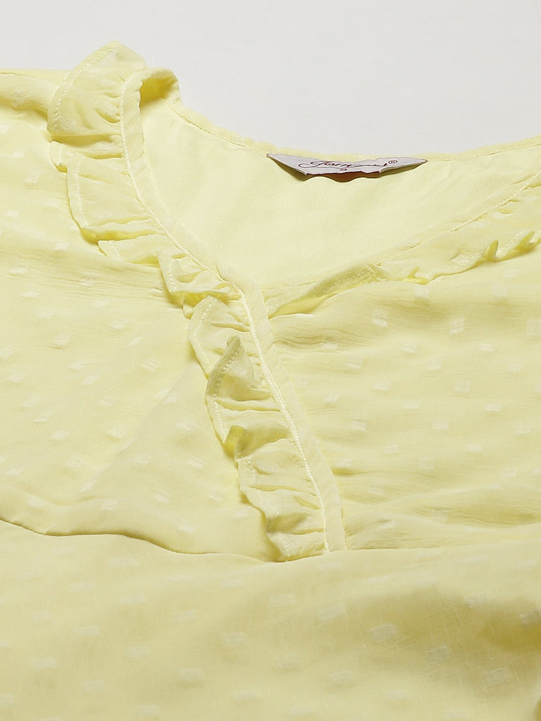 Women's Yellow Woven Design Flared Kurta ( JOK 1403 Yellow )