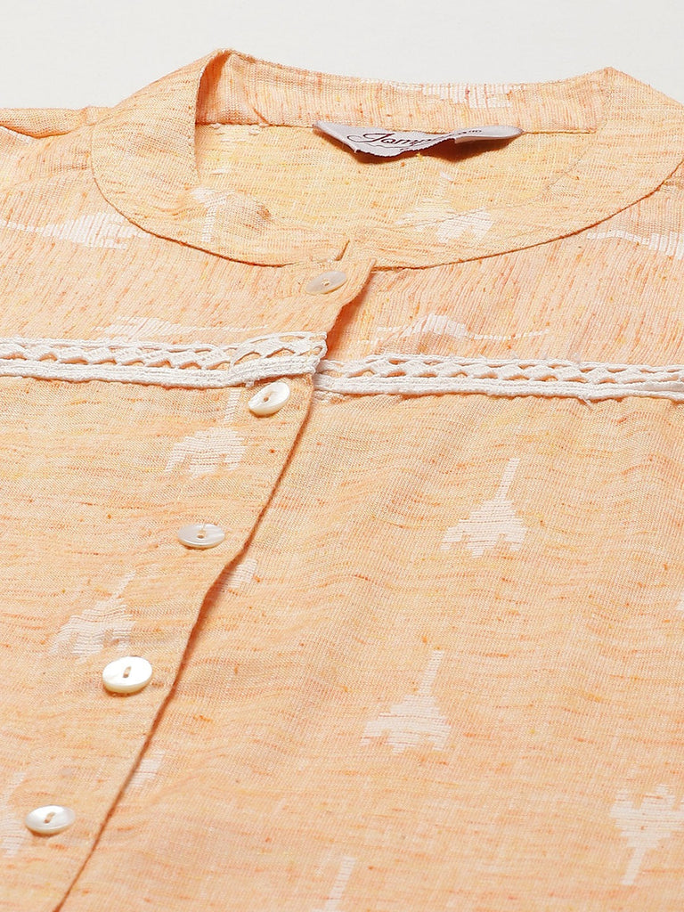 Women's Orange Ethnic Motifs Ikat Kurta with lace work ( JOK 1404 Orange )