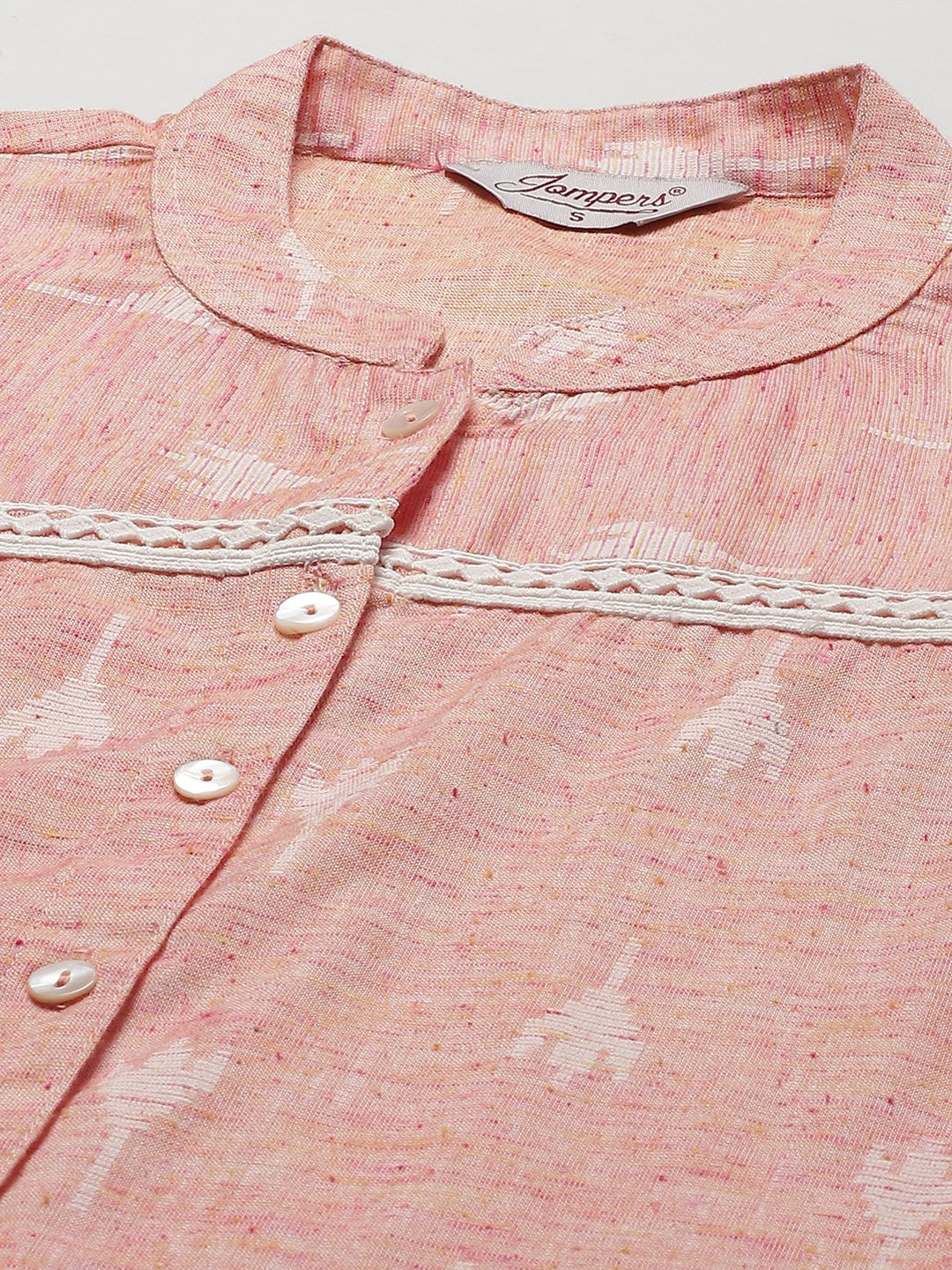 Women's Pink Ethnic Motifs Ikat Kurta with lace work ( JOK 1404 Pink ) - Jompers