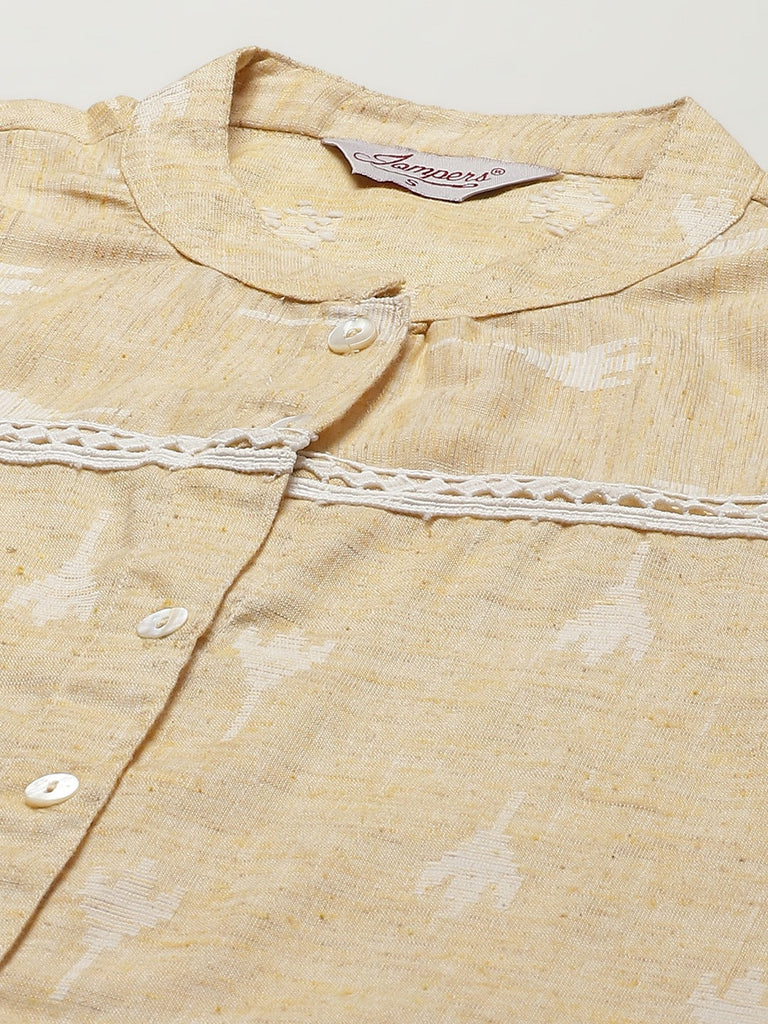 Women's Yellow Ethnic Motifs Ikat Kurta with lace work ( JOK 1404 Yellow )