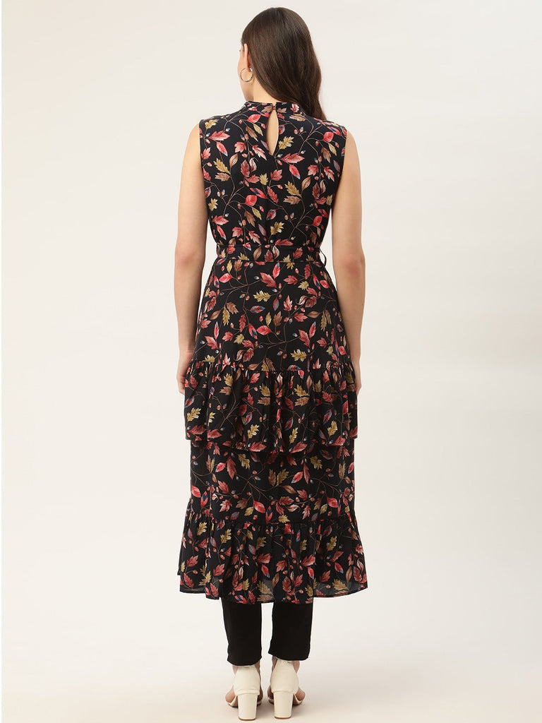 Women's Navy Blue Flared Printed kurta ( JOK 1417 Navy )