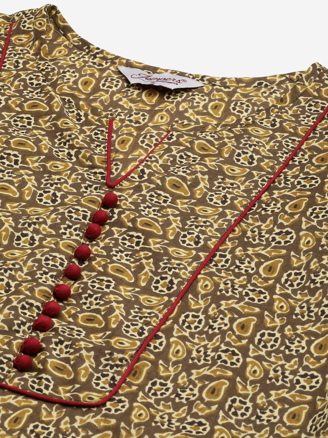 Women's Brown and Olive Printed Straight Pure Cotton Kurta ( JOK 1418 Brown ) - Jompers