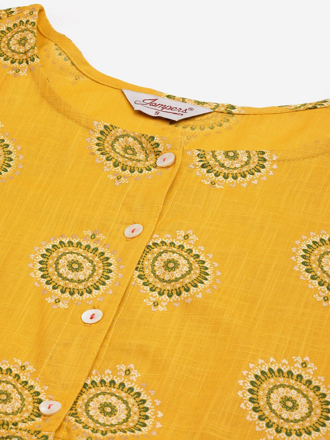 Women's Yellow and Red Cotton Blend Flared Printed kurta ( JOK 1425 Yellow ) - Jompers