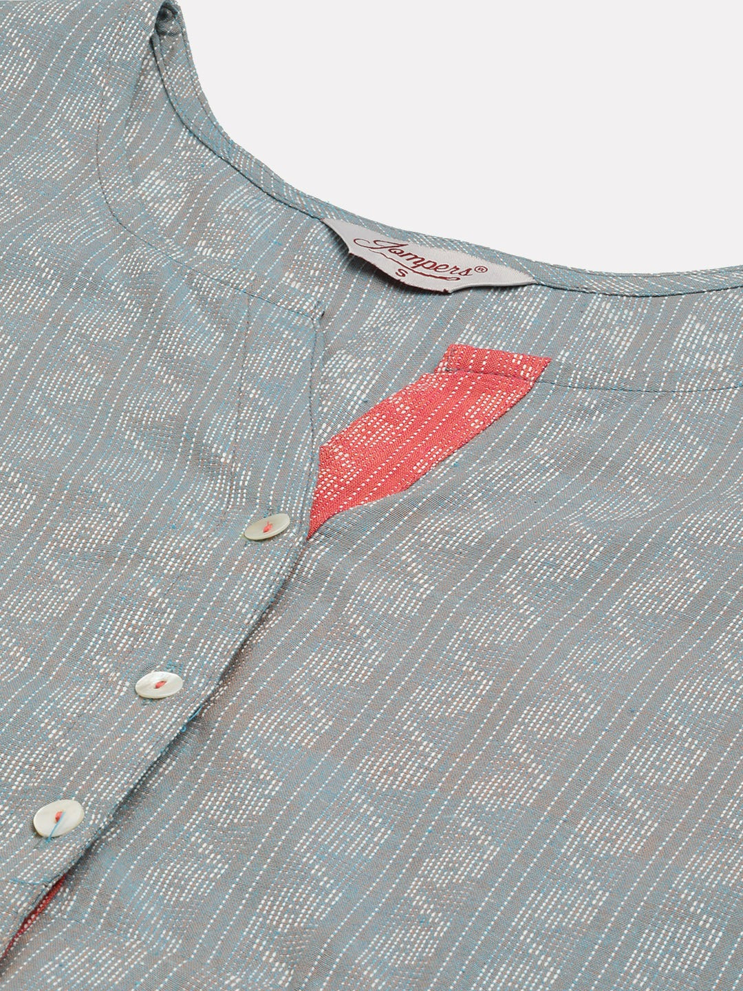 Women's Grey & Red Cotton Jacquard Geometric Printed Kurta ( JOK 1430 Grey ) - Jompers