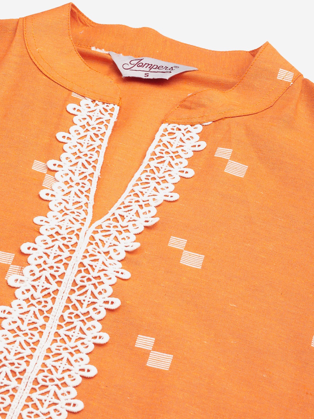 Women's Orange Cotton Jacquard Geometric Printed Kurta ( JOK 1431 Orange ) - Jompers