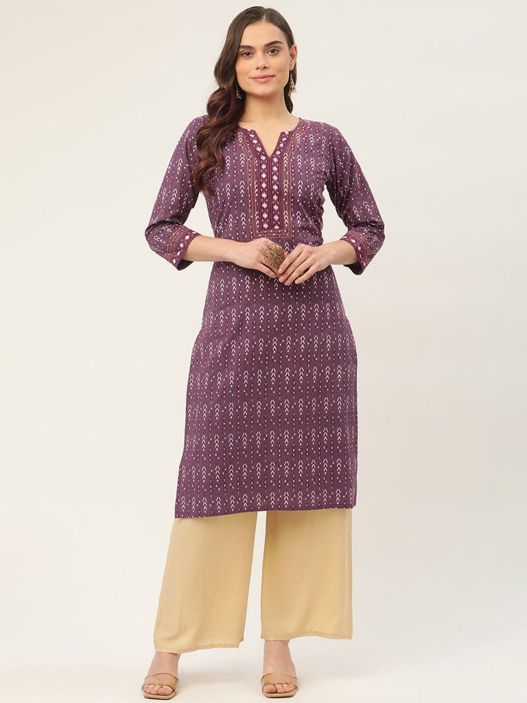 Women's Purple Cotton Ikat Printed Kurtas ( JOK 1434 Purple )
