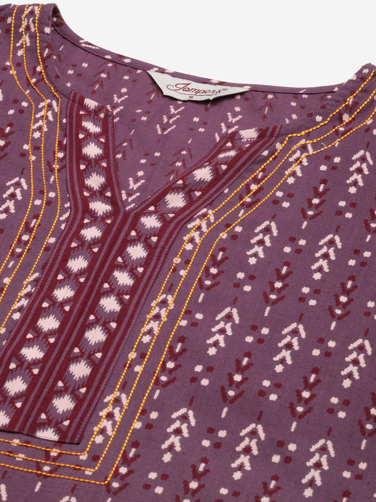 Women's Purple Cotton Ikat Printed Kurtas ( JOK 1434 Purple )