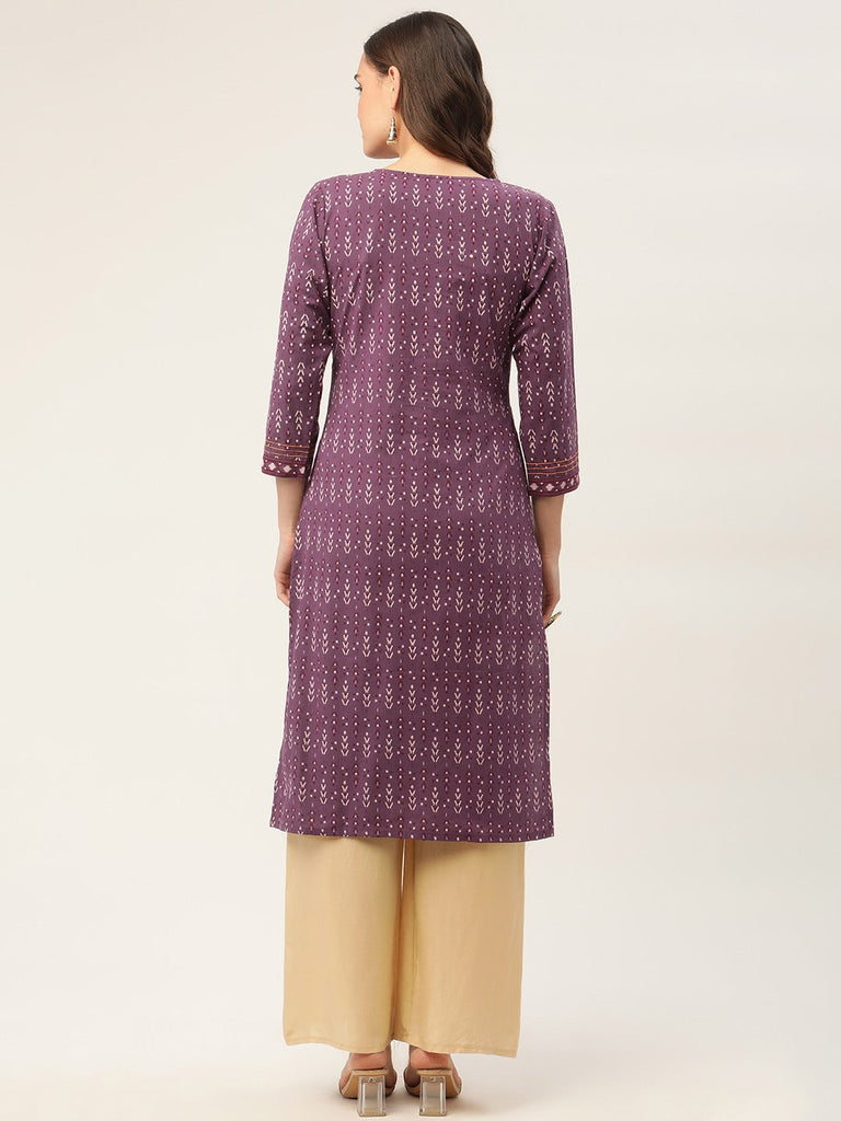 Women's Purple Cotton Ikat Printed Kurtas ( JOK 1434 Purple )