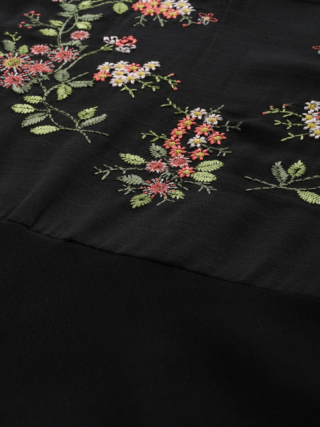Women's Black & Green Floral Embroidered Georgette Anarkali Kurta ( JOK 1440 Black ) - Jompers